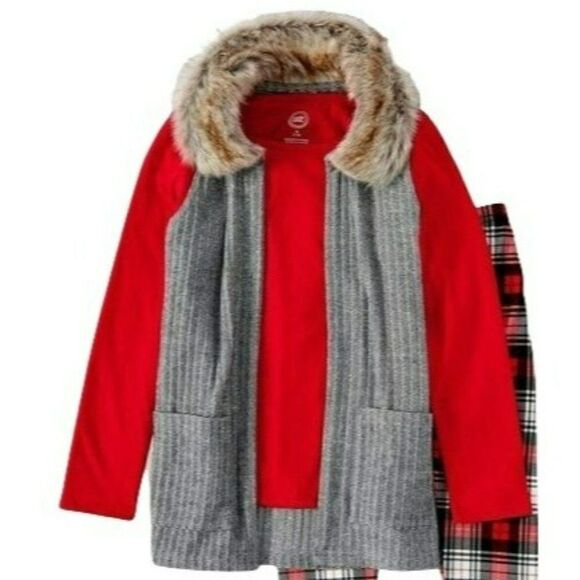 Wonder Nation Faux Fur Trimmed Cardigan and Top Set - Picture 2 of 2